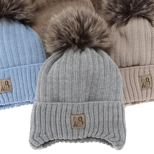 Bonnet d'hiver garçon, avec liens, avec laine mérinos, beige, Nabil