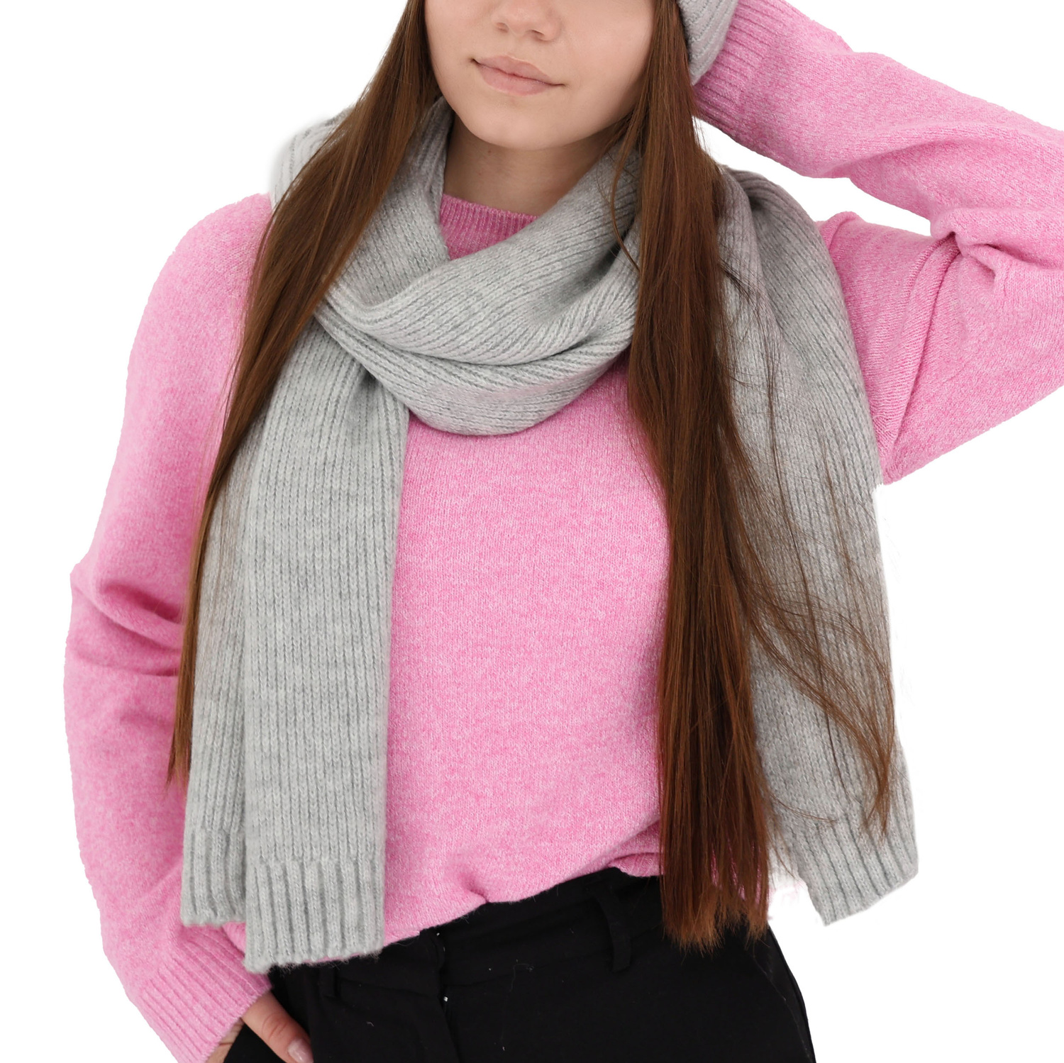 Écharpe d'hiver femme, gris clair, avec laine mérinos, Loretta