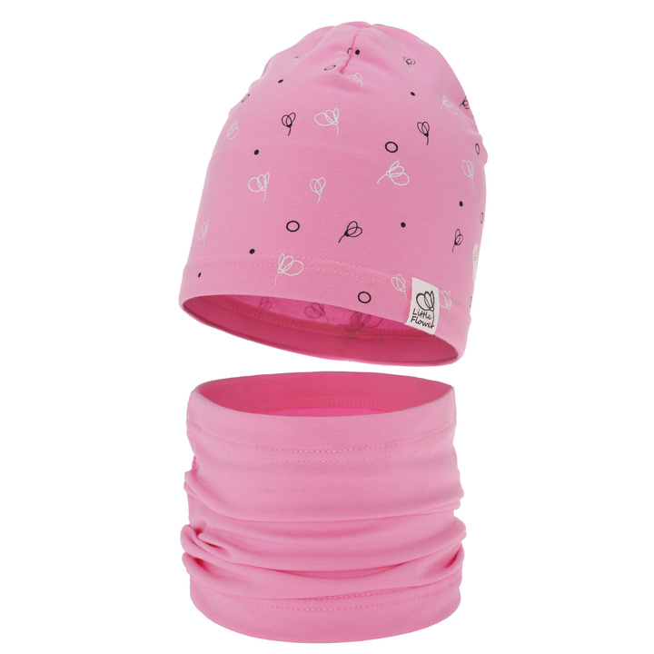 Ensemble automne/printemps fille: bonnet et snood, rose, en coton, Fiora