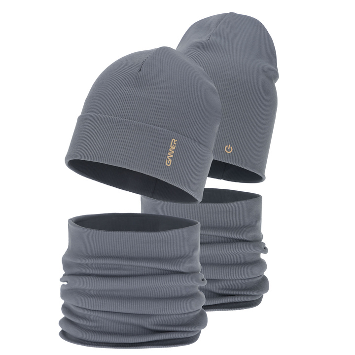 Ensemble automne/printemps garçon: bonnet et snood, coton, gris, Desider