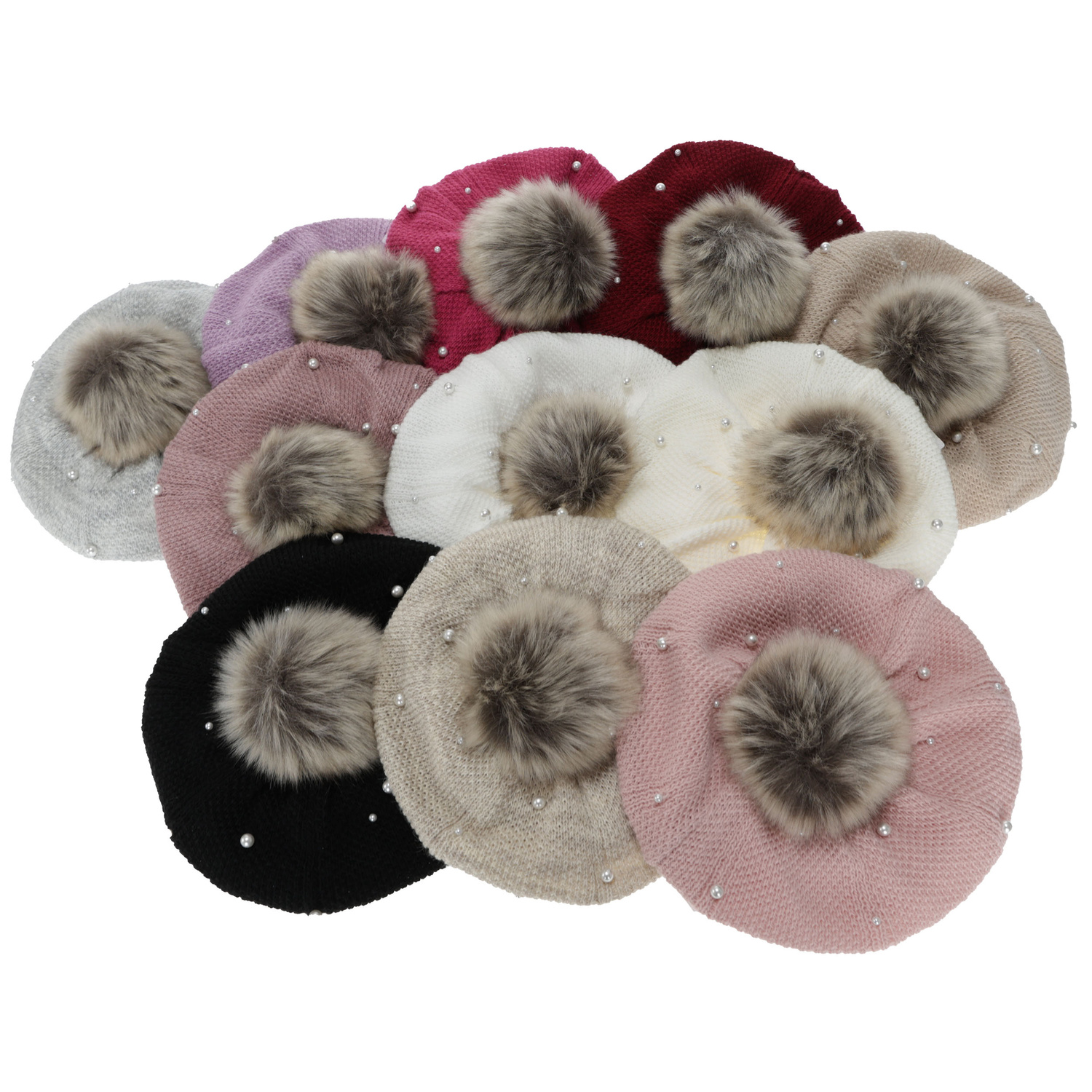 Ensemble d'hiver fille: béret et snood, fioletowy, doublé de polaire, avec pompon, Jeanette