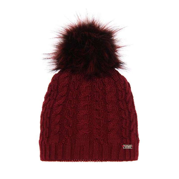 Bonnet d'hiver femme, hiver, bordó, avec pompon, avec laine mérinos, Satina