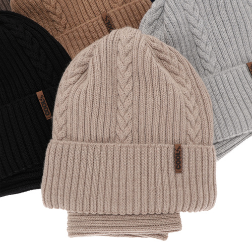 Ensemble d'hiver garçon: bonnet et snood, gris clair, avec laine mérinos, Wilson