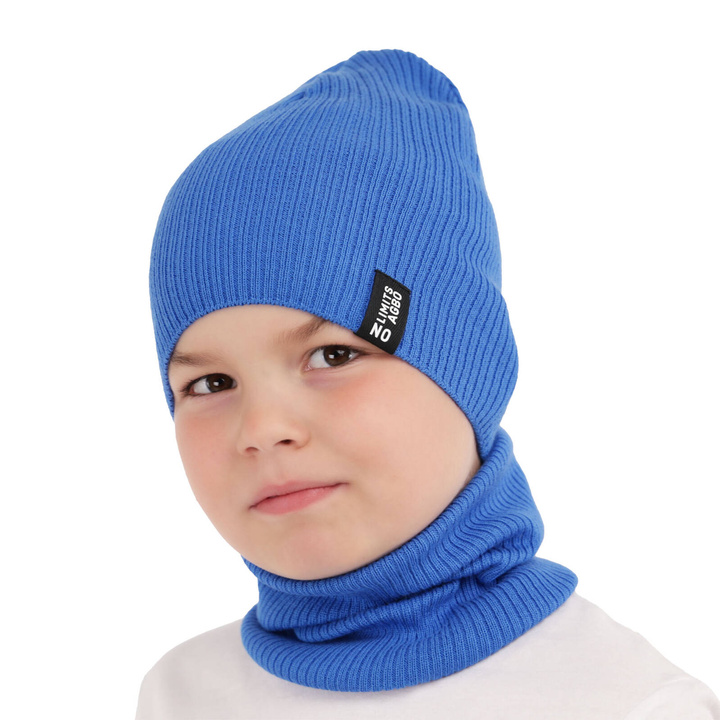 Ensemble automne/printemps garçon: bonnet et snood, avec coton, bleu, Tunis