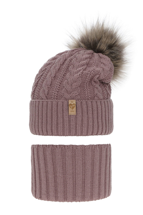 Ensemble d'hiver fille: bonnet et snood, violet, avec pompon, Yoshi