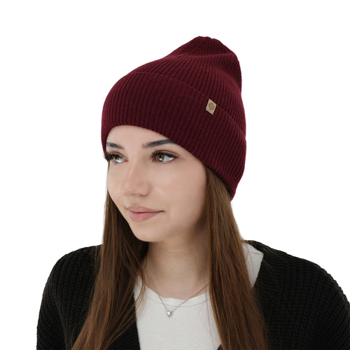 Bonnet automne/hiver femme, bordeaux, avec laine mérinos et cachemire, Alineta