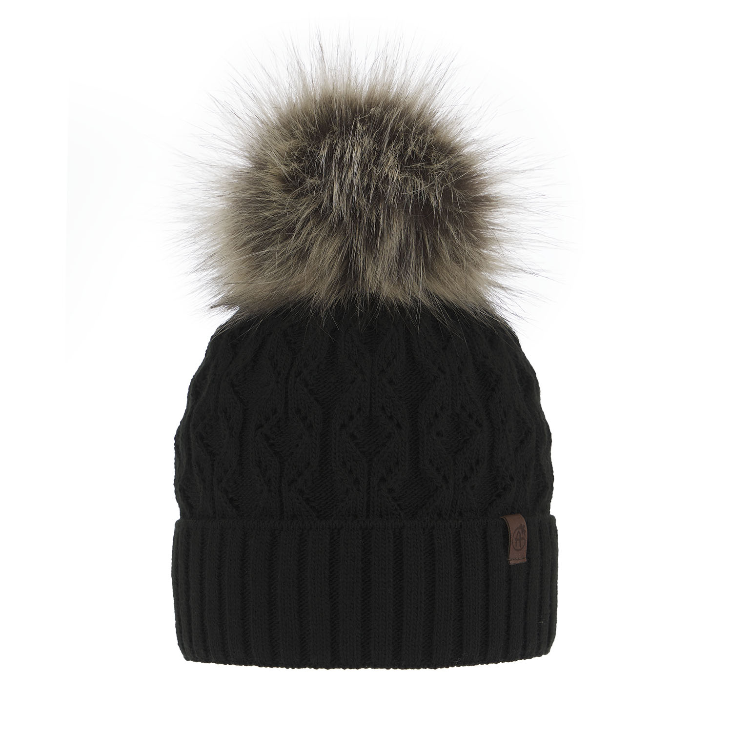 Bonnet d'hiver femme, noire, avec pompon, Katty