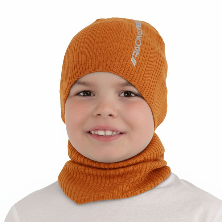 Ensemble automne/printemps garçon: bonnet et snood, avec coton, orange, Kolorado