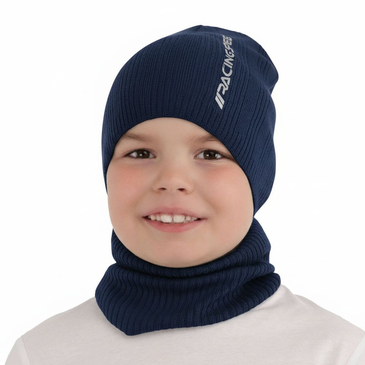 Ensemble automne/printemps garçon: bonnet et snood, avec coton, bleu marine, Kolorado