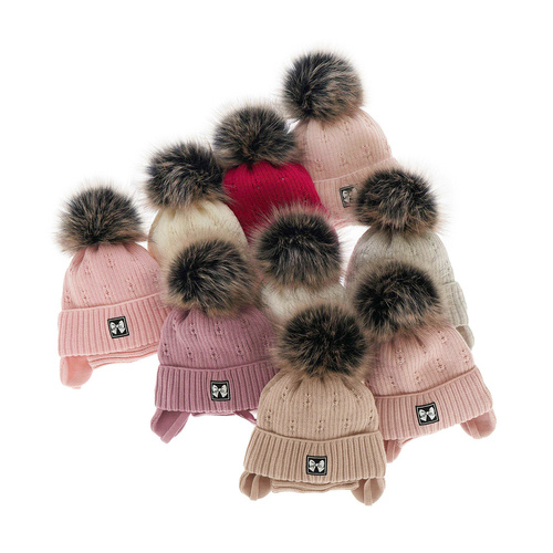 Ensemble d'hiver fille: bonnet et snood, beige, avec pompon, Kinia