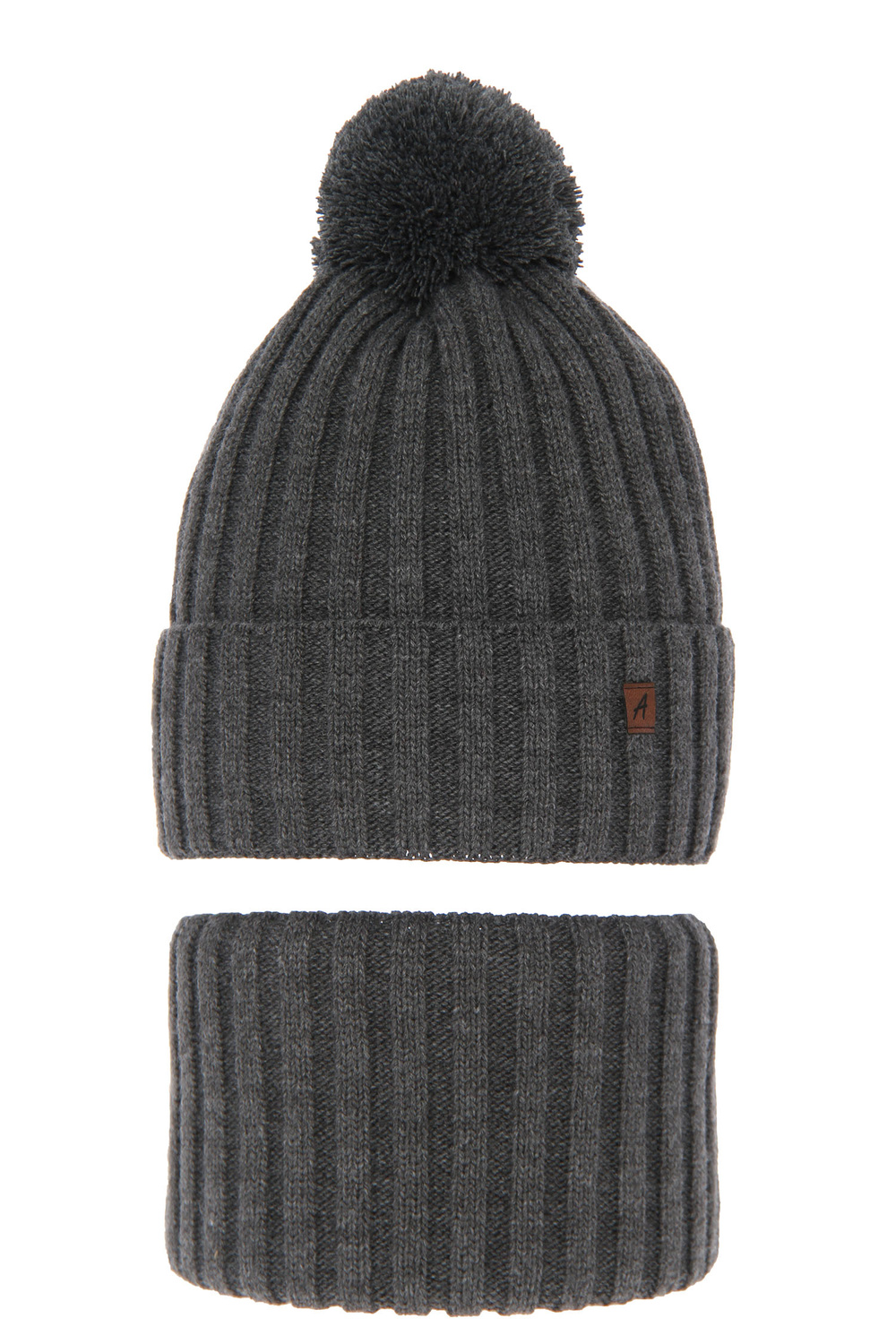 Ensemble d'hiver garçon: bonnet et snood, gris, avec pompon, Wiliam