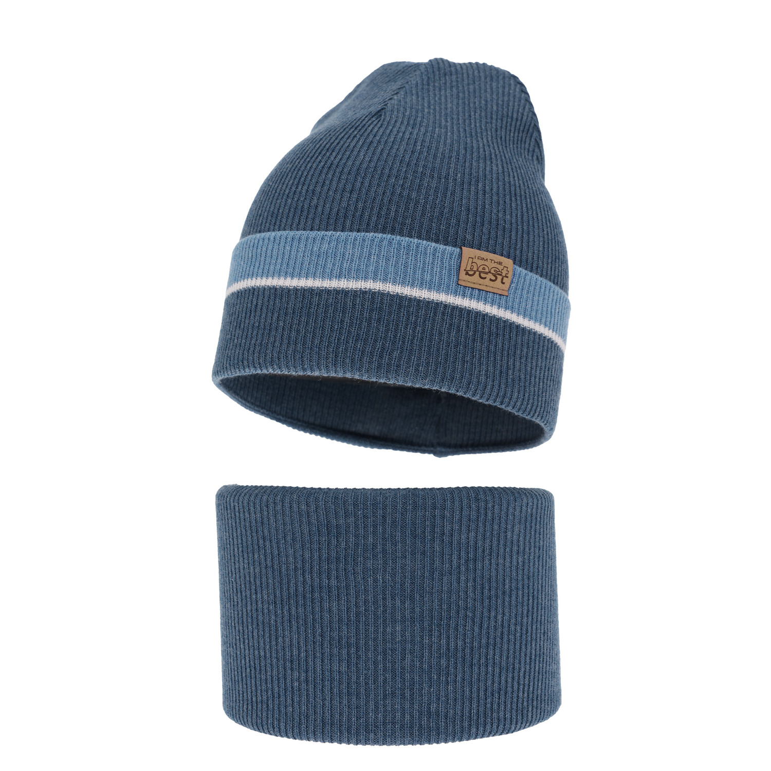 Ensemble automne/printemps garçon: bonnet et snood, avec coton, bleu, Antonio