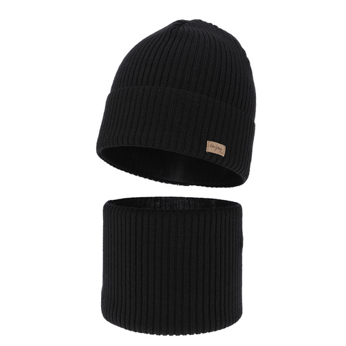 Ensemble automne/printemps garçon: bonnet et snood, 100% laine mérinos, noir, Intro