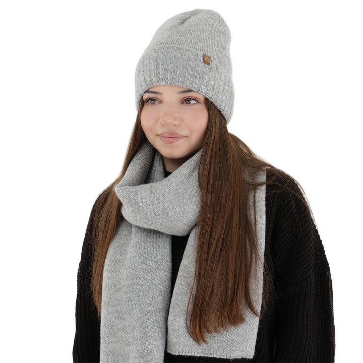 Ensemble d'hiver femme: bonnet et écharpe, gris, Shasta