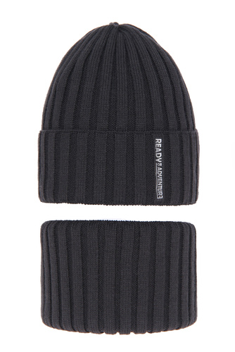 Ensemble d'hiver garçon: bonnet et snood, gris foncé, Livido