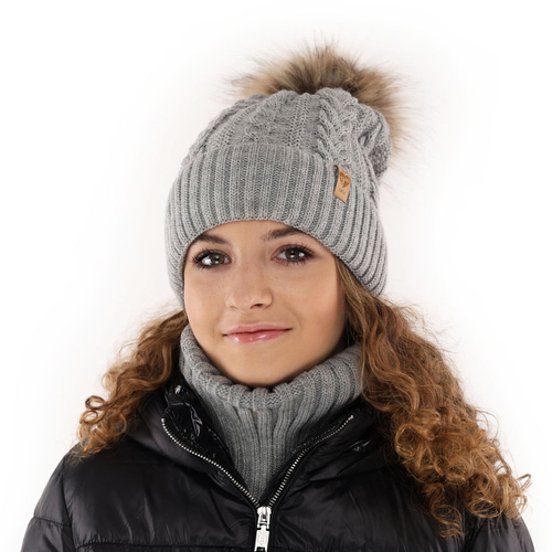 Ensemble d'hiver fille: bonnet et snood, violet, avec pompon, Yoshi