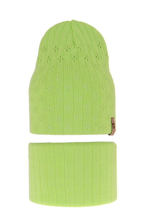 Ensemble automne/printemps fille: bonnet et snood, avec coton, vert, Felicity