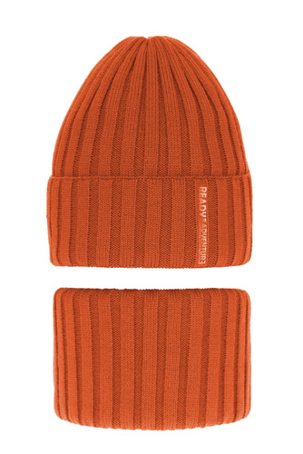 Ensemble d'hiver garçon: bonnet et snood, orange, avec pompon, Livido