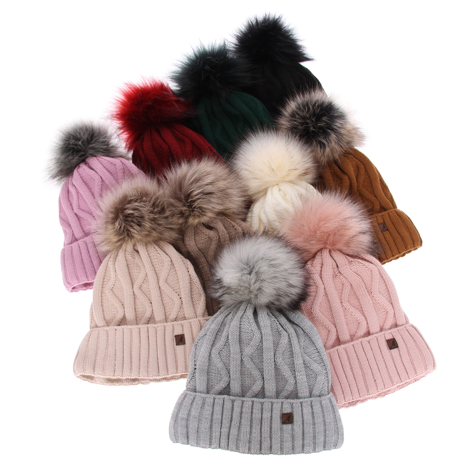Bonnet d'hiver femme, rose, avec pompon, Renika