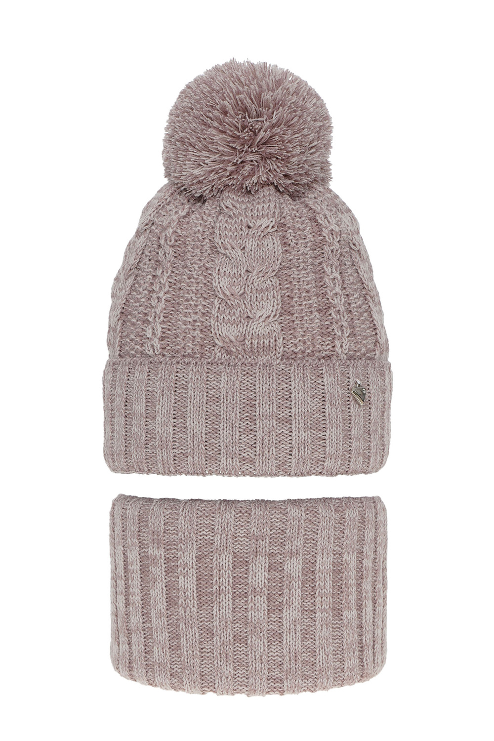 Ensemble d'hiver fille: bonnet et snood, rose, avec pompon, Maroko