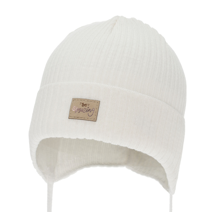 Bonnet automne/printemps fille, blanc, avec liens, avec coton, Tindra
