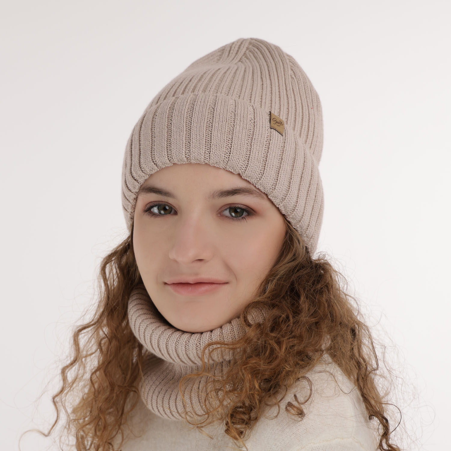 Ensemble d'hiver fille: bonnet et snood, rose, avec laine mérinos, Mesalia