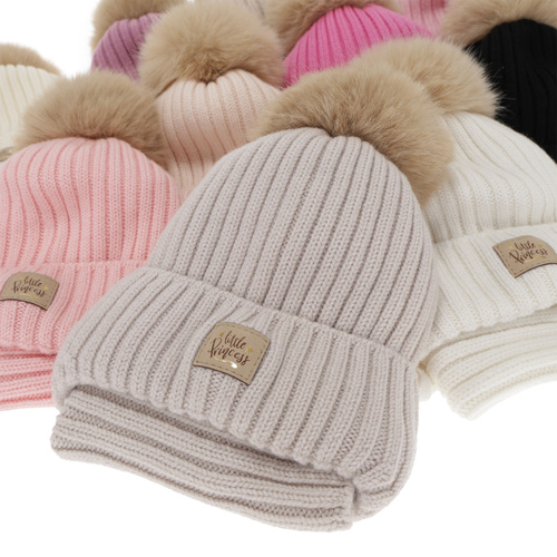 Ensemble d'hiver fille: bonnet et snood, crème, 100% Laine Mérinos, avec liens, doublé de coton, Malesia