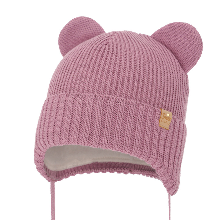 Bonnet d'hiver fille, violet, avec liens, avec laine mérinos, Shira