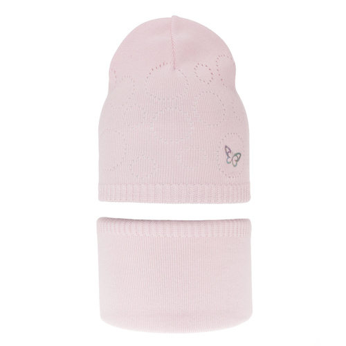 Ensemble automne/printemps fille: bonnet et snood, avec coton, rose clair, Amarilla