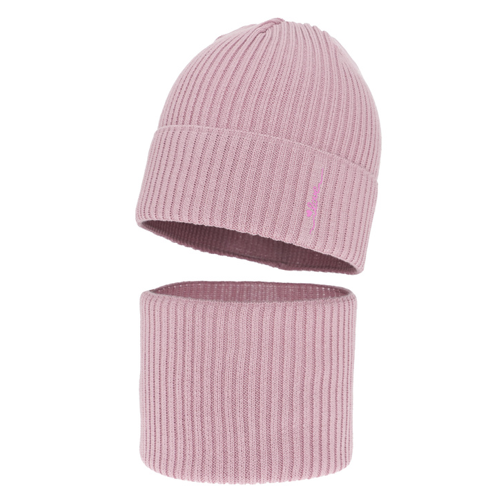 Ensemble automne/printemps fille: bonnet et snood, avec coton, rose, Elvara