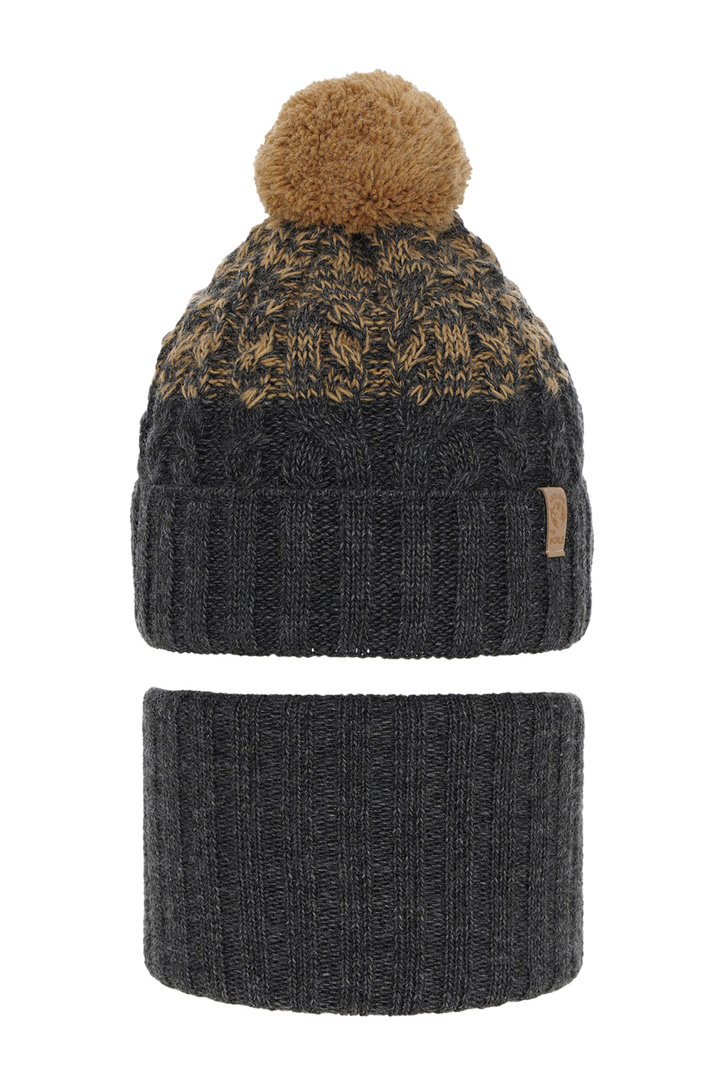 Ensemble d'hiver garçon: bonnet et snood, gris, avec pompon, Travis