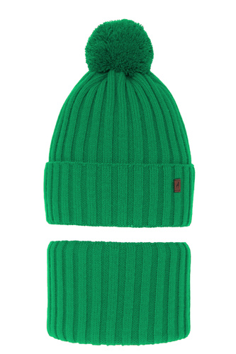 Ensemble d'hiver garçon: bonnet et snood, vert, avec pompon, Wiliam