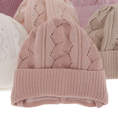 Bonnet automne/printemps fille, rose, avec liens, Marinetta