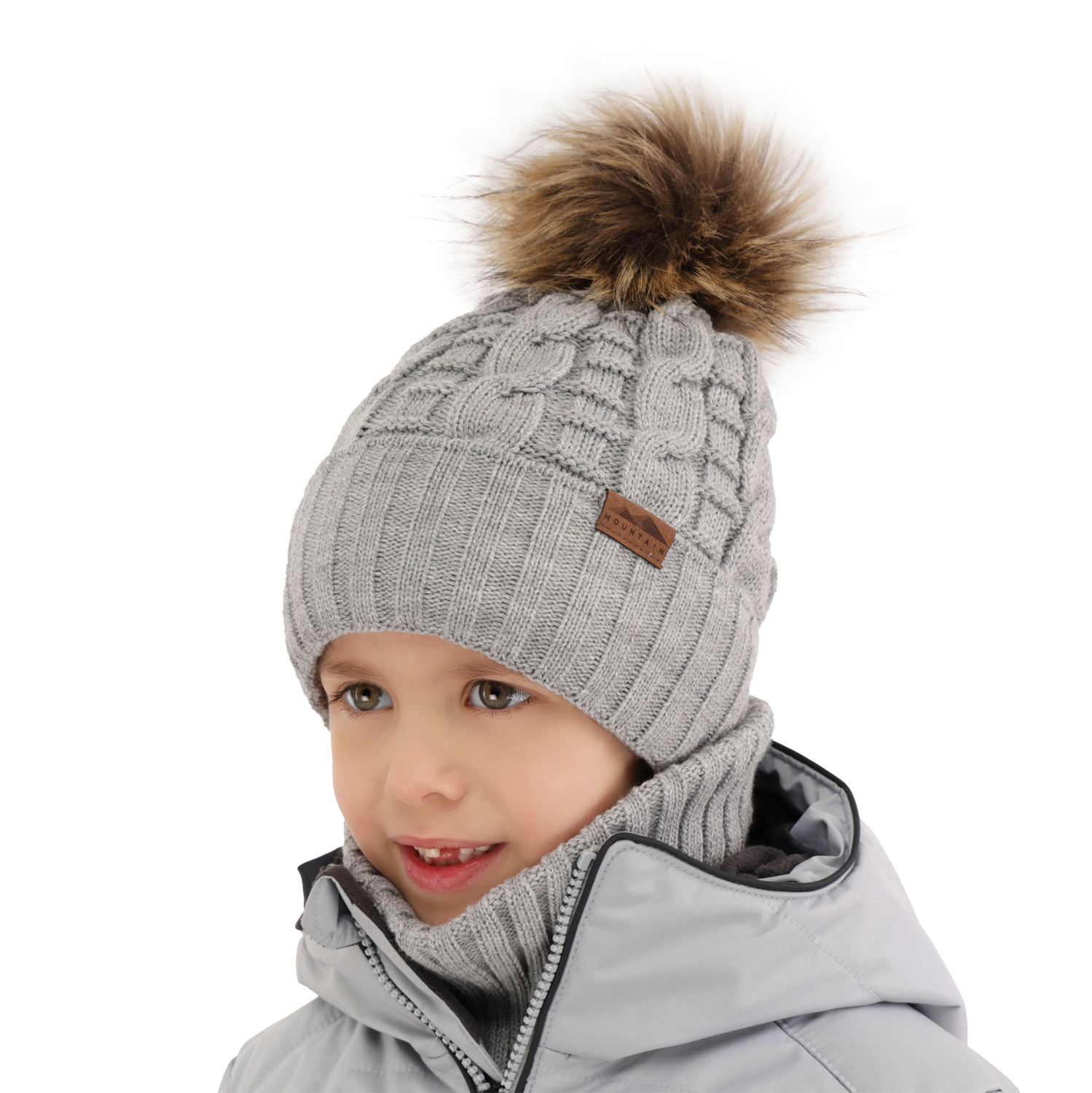 Ensemble d'hiver garçon: bonnet et snood, bleu marine, avec pompon, Cent