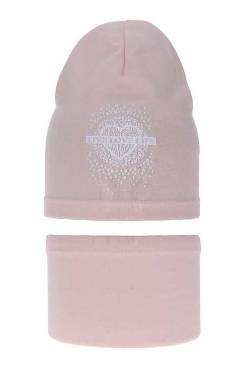 Ensemble automne/printemps fille: bonnet et snood, rose, en coton, Esmeralda