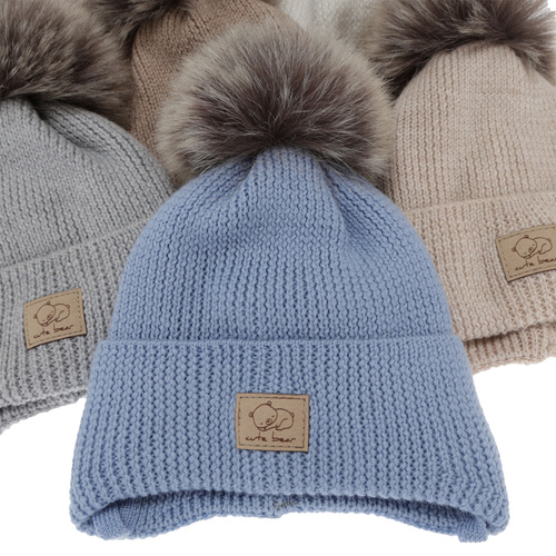 Bonnet d'hiver garçon, avec liens, 100% Laine Mérinos, crème, Jergen