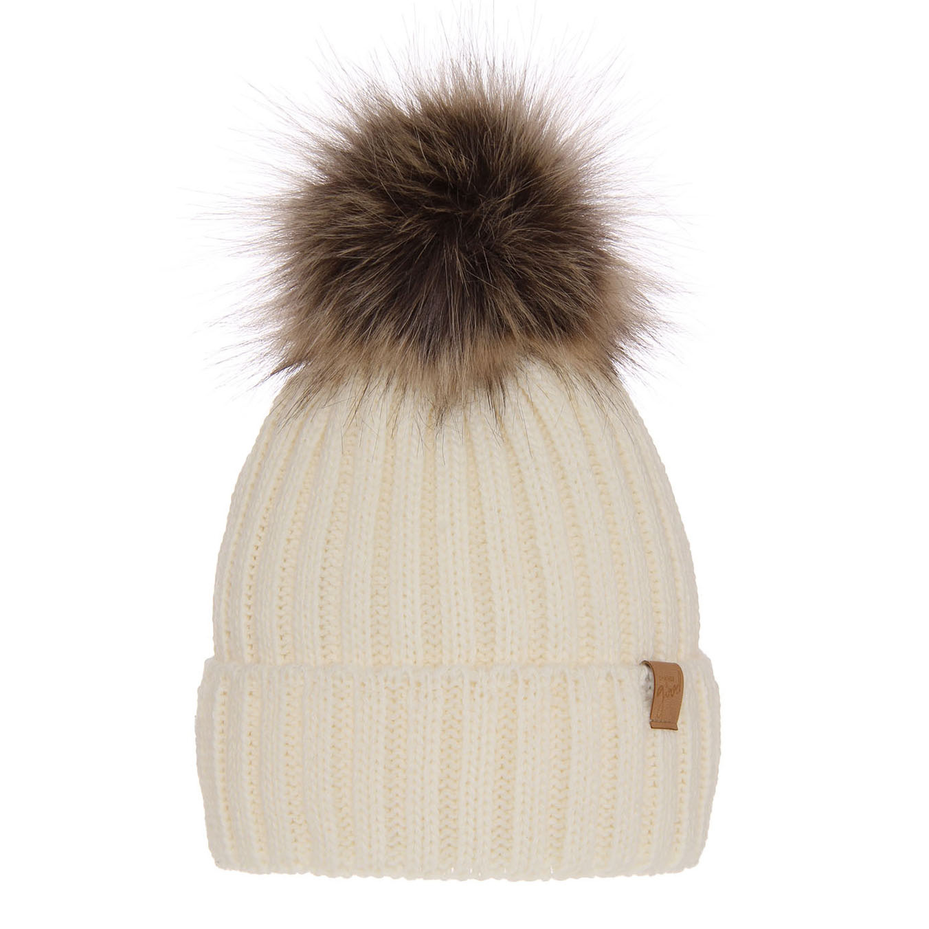 Bonnet d'hiver femme, crème, avec pompon, Europa