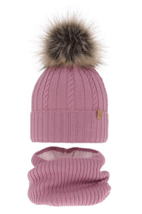 Ensemble d'hiver fille: bonnet et snood, violet, avec laine mérinos, Mirabel