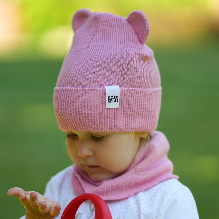 Ensemble automne/printemps fille: bonnet et snood, avec coton, rose, Kajra