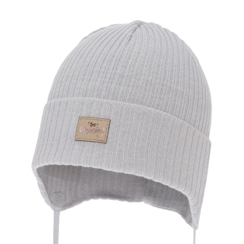 Bonnet automne/printemps fille, gris clair, avec liens, avec coton, Tindra