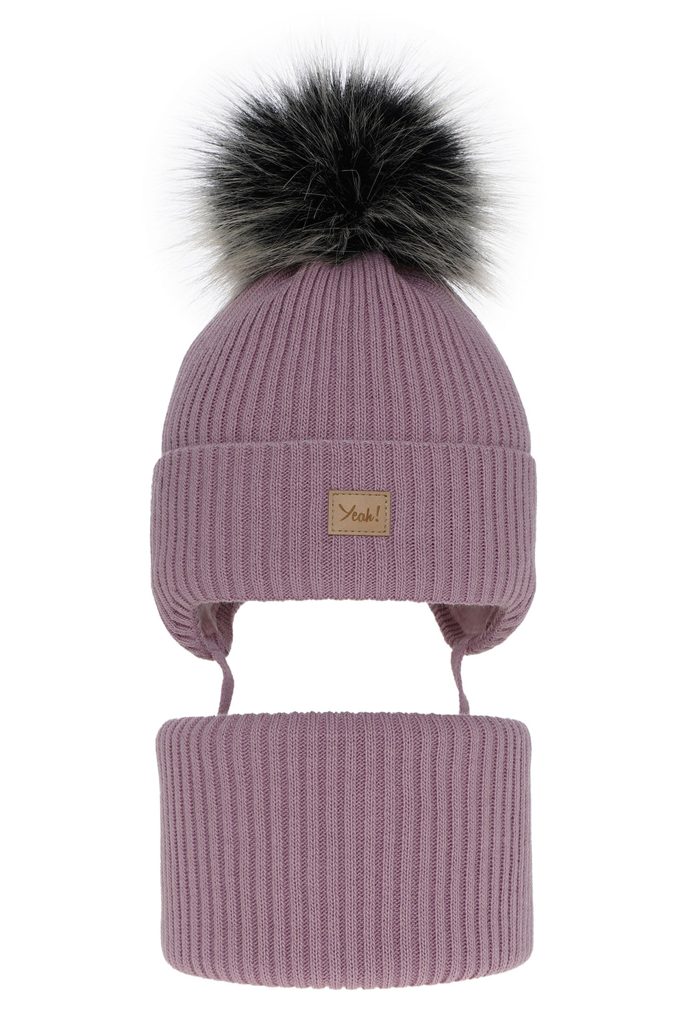 Ensemble d'hiver fille: bonnet et snood, violet, avec pompon, avec liens, Dilajla