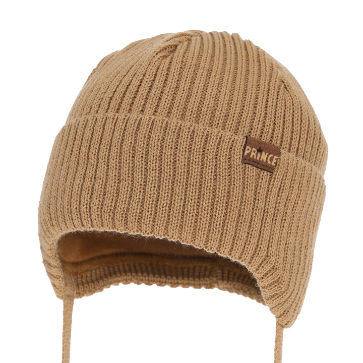 Bonnet d'hiver garçon, avec liens, avec laine mérinos, camel, Puser