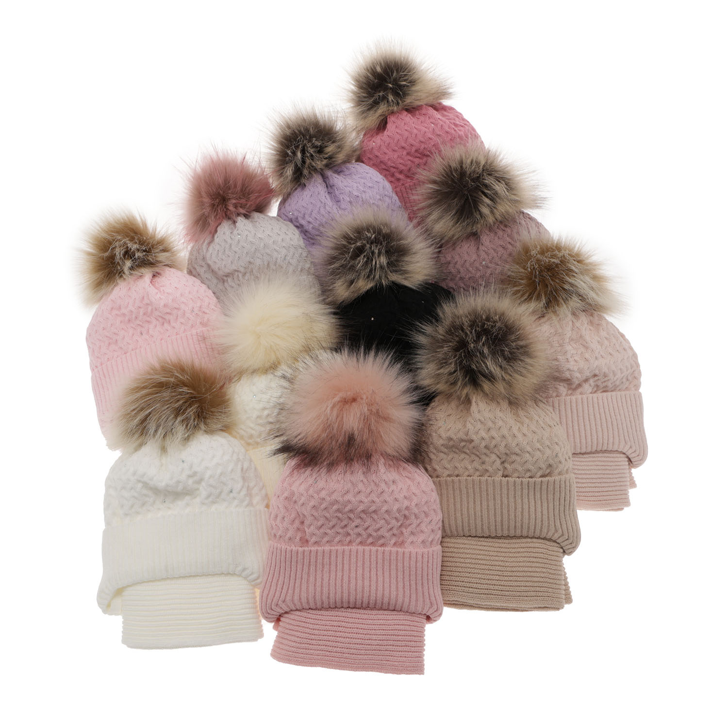 Ensemble d'hiver fille: bonnet et écharpe, violet, avec pompon, avec liens, Zelta