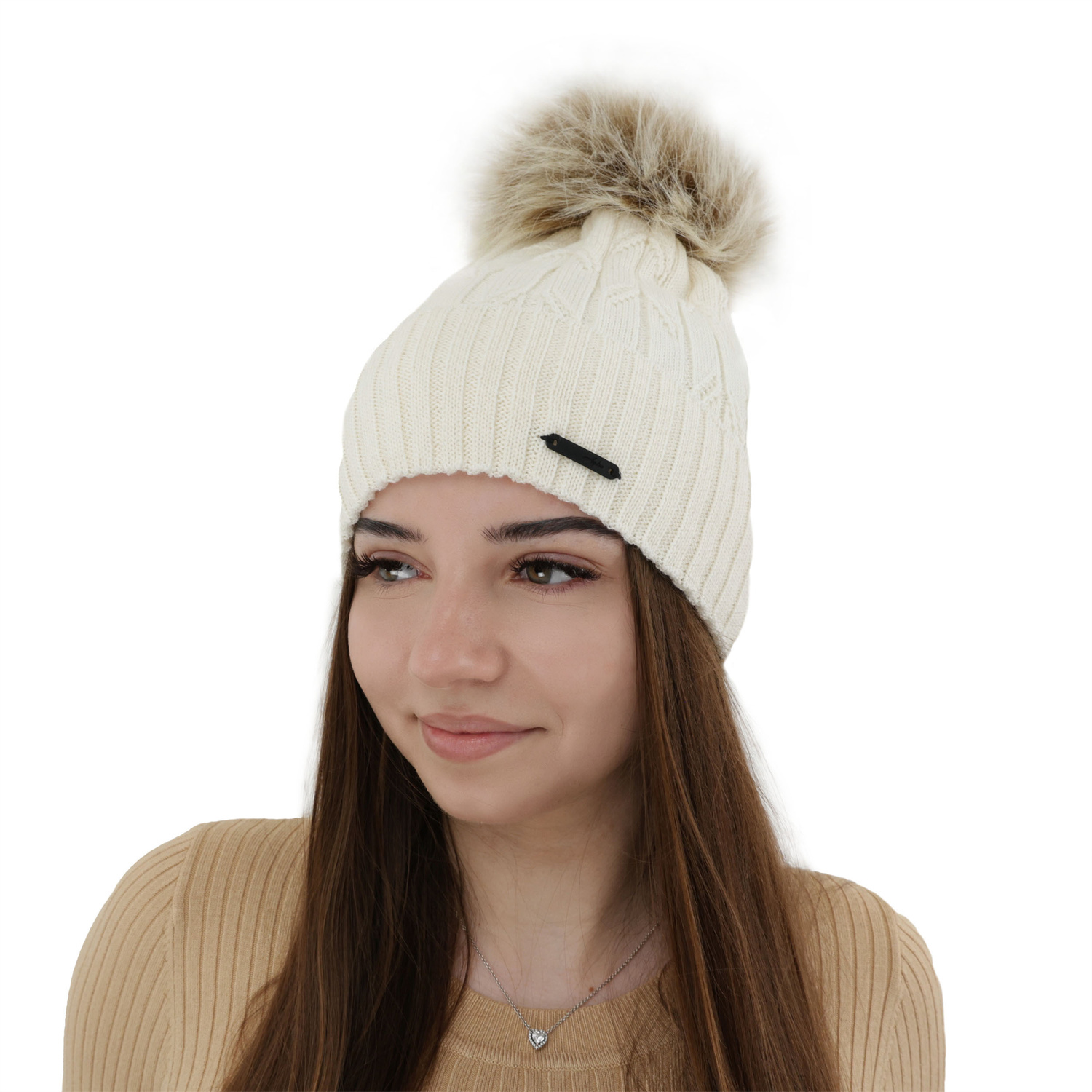 Bonnet d'hiver femme, camel, avec laine mérinos, Talaria