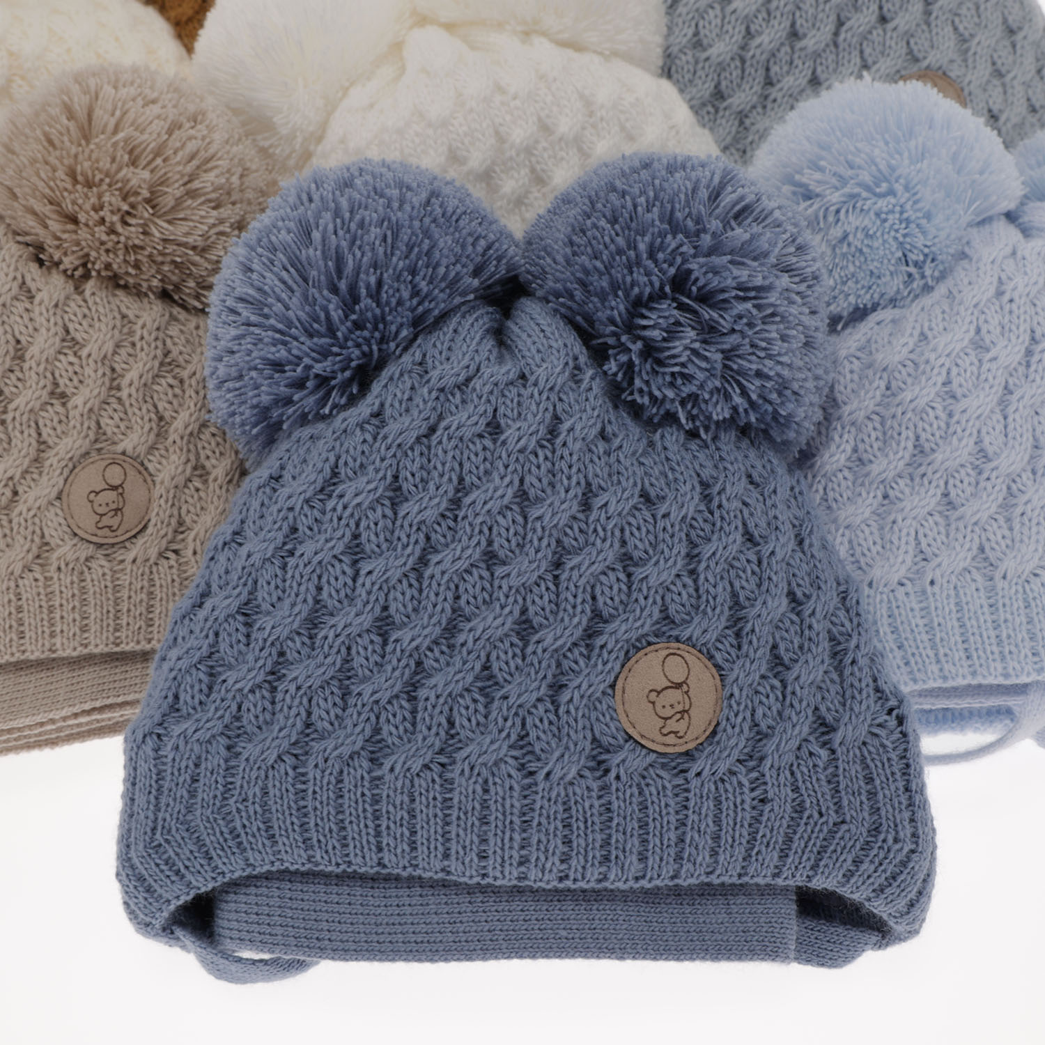 Ensemble d'hiver garçon: bonnet et écharpe, camel, avec deux pompons, Alonso
