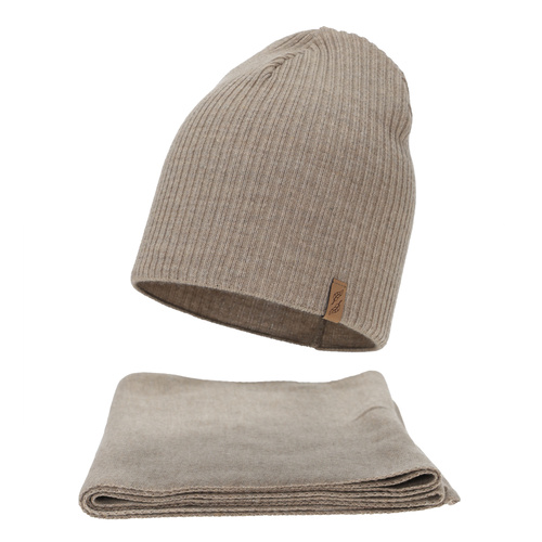 Ensemble d'hiver femme: bonnet et écharpe, beige, Fena