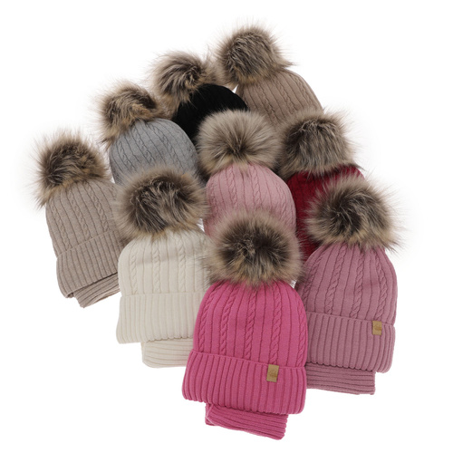 Ensemble d'hiver fille: bonnet et snood, noir, avec laine mérinos, Mirabel