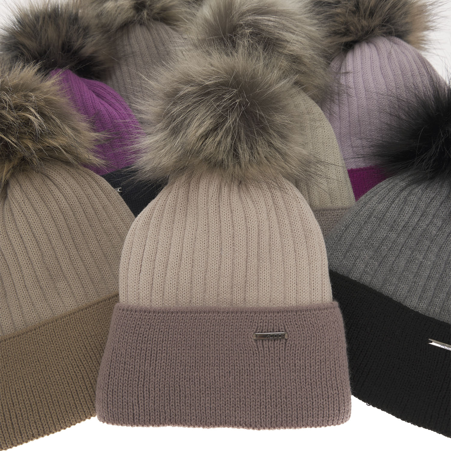 Bonnet d'hiver femme, beige, avec pompon, Funda