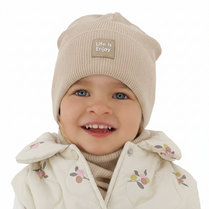 Ensemble automne/printemps fille: bonnet et snood, avec coton, beige, Zola