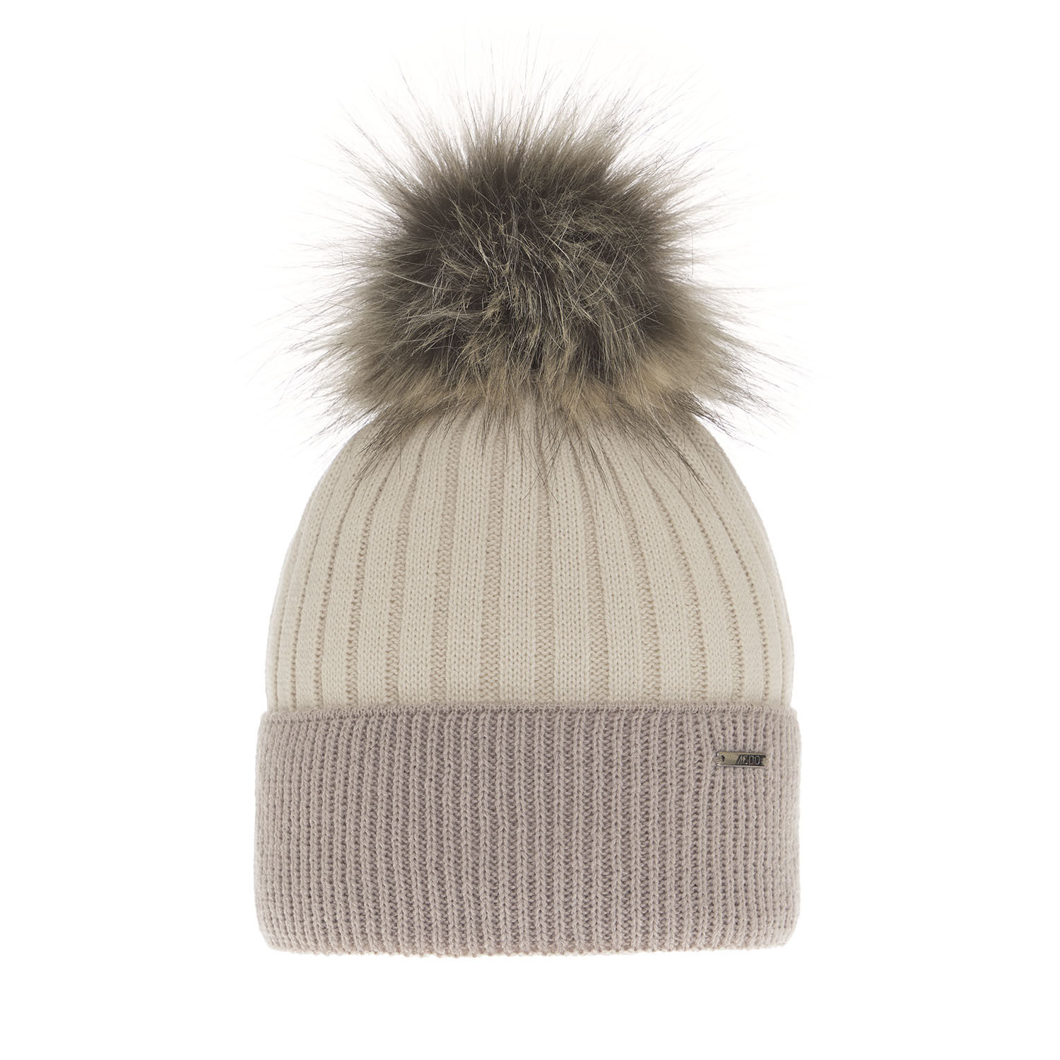 Bonnet d'hiver femme, beige, avec pompon, Funda